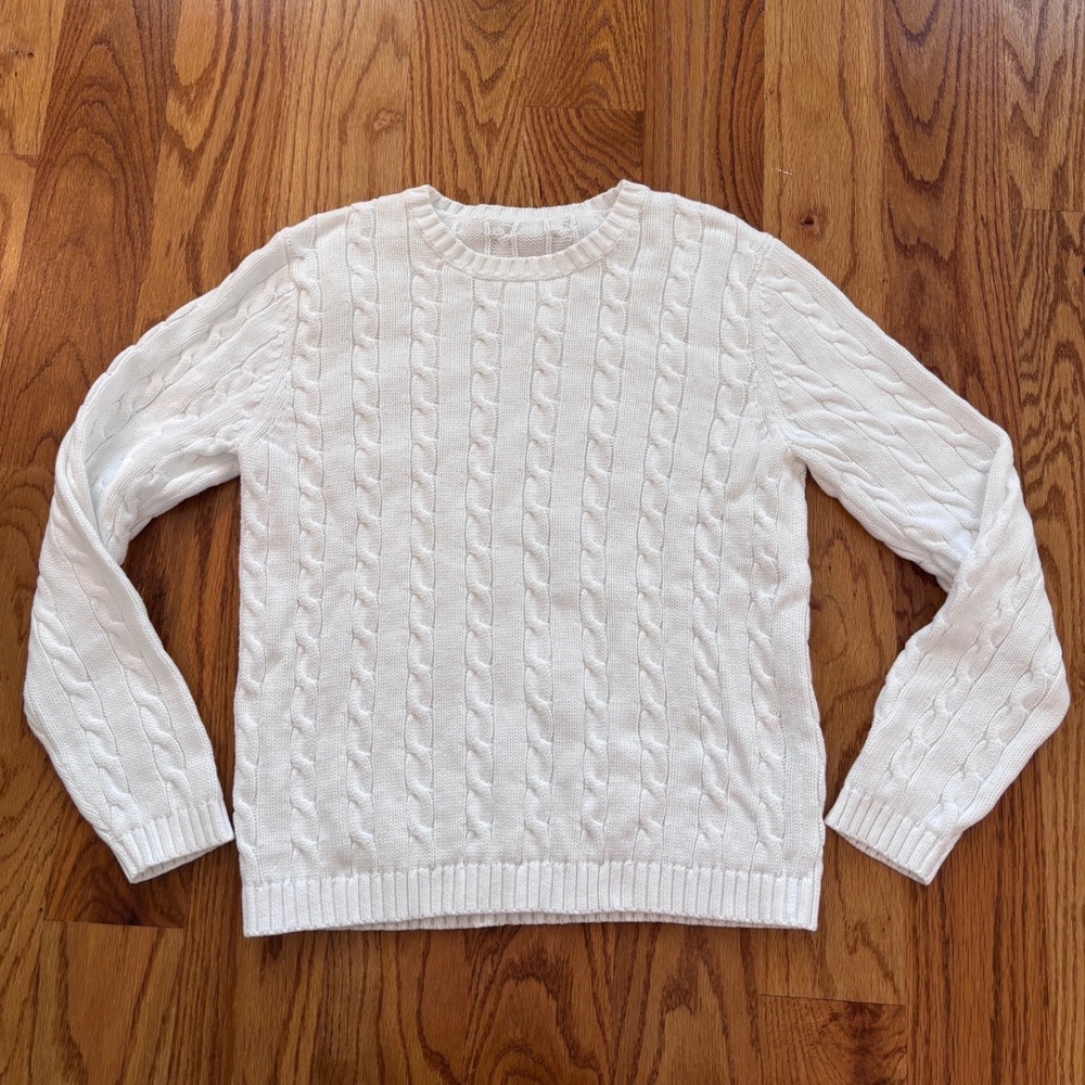 Ralph Lauren White Cable Knit Crewneck Sweater‎ Long Sleeve Classic Womens Small